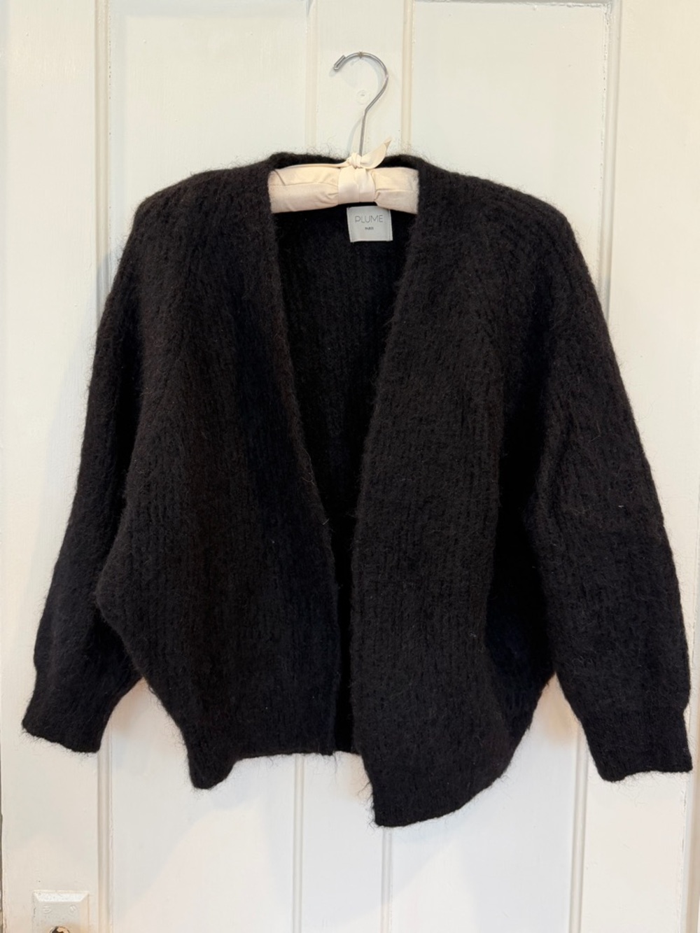 Black Open-Front Mohair-Blend Women's Cardigan